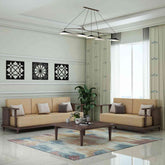 Ajmer Solid Sheesham Wood 5 Seater Sofa Set With Coffee Table (3+2, Walnut Finish)
